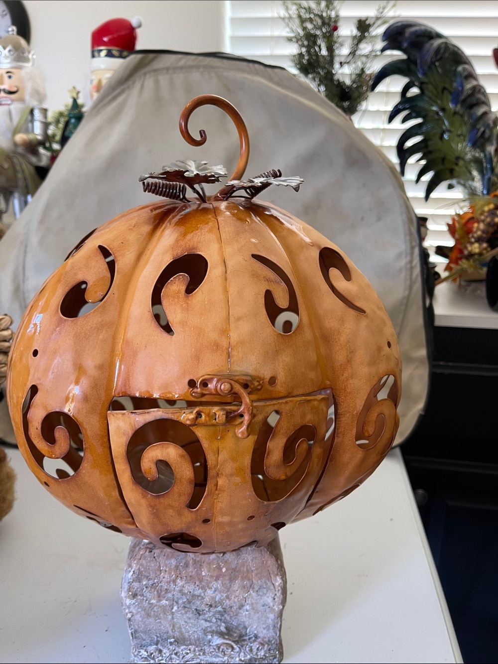 Decorative Metal Pumpkin Lantern - Orange